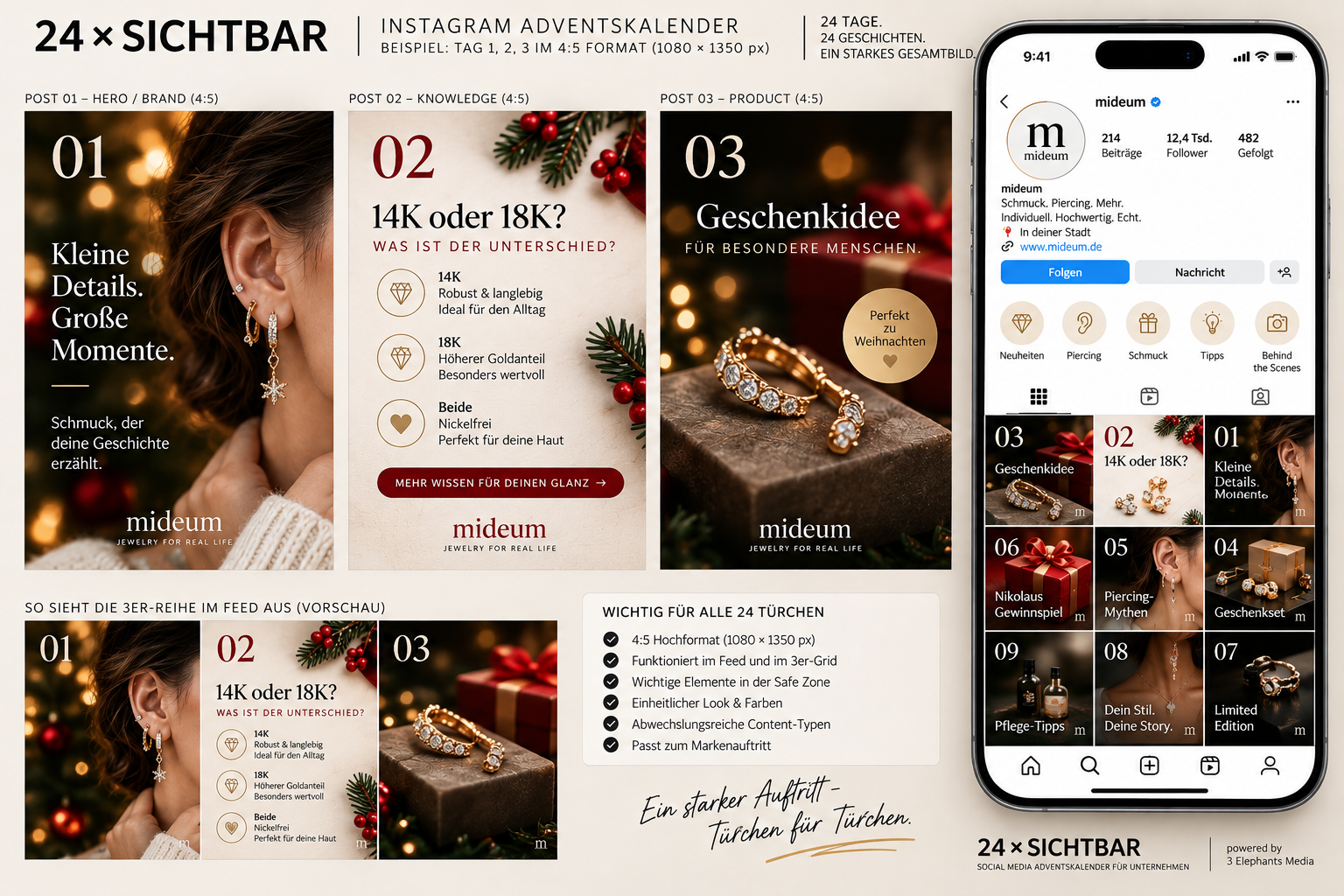 Instagram Grid mit Adventskalender-Posts im 4:5 Format